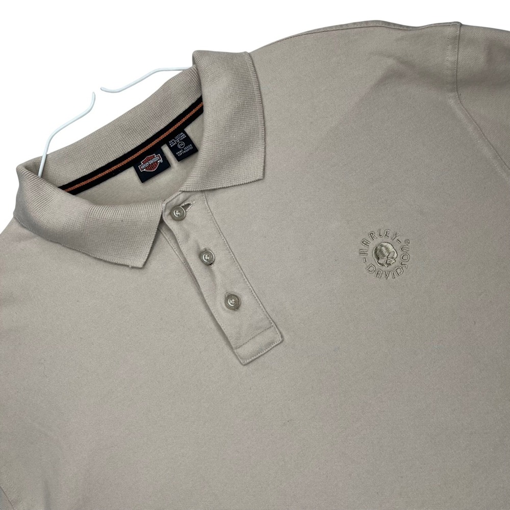 Harley-Davidson Polo Shirt Mens 2XL Tan Cotton Blend Willie G Skull Embroidered - Picture 2 of 14
